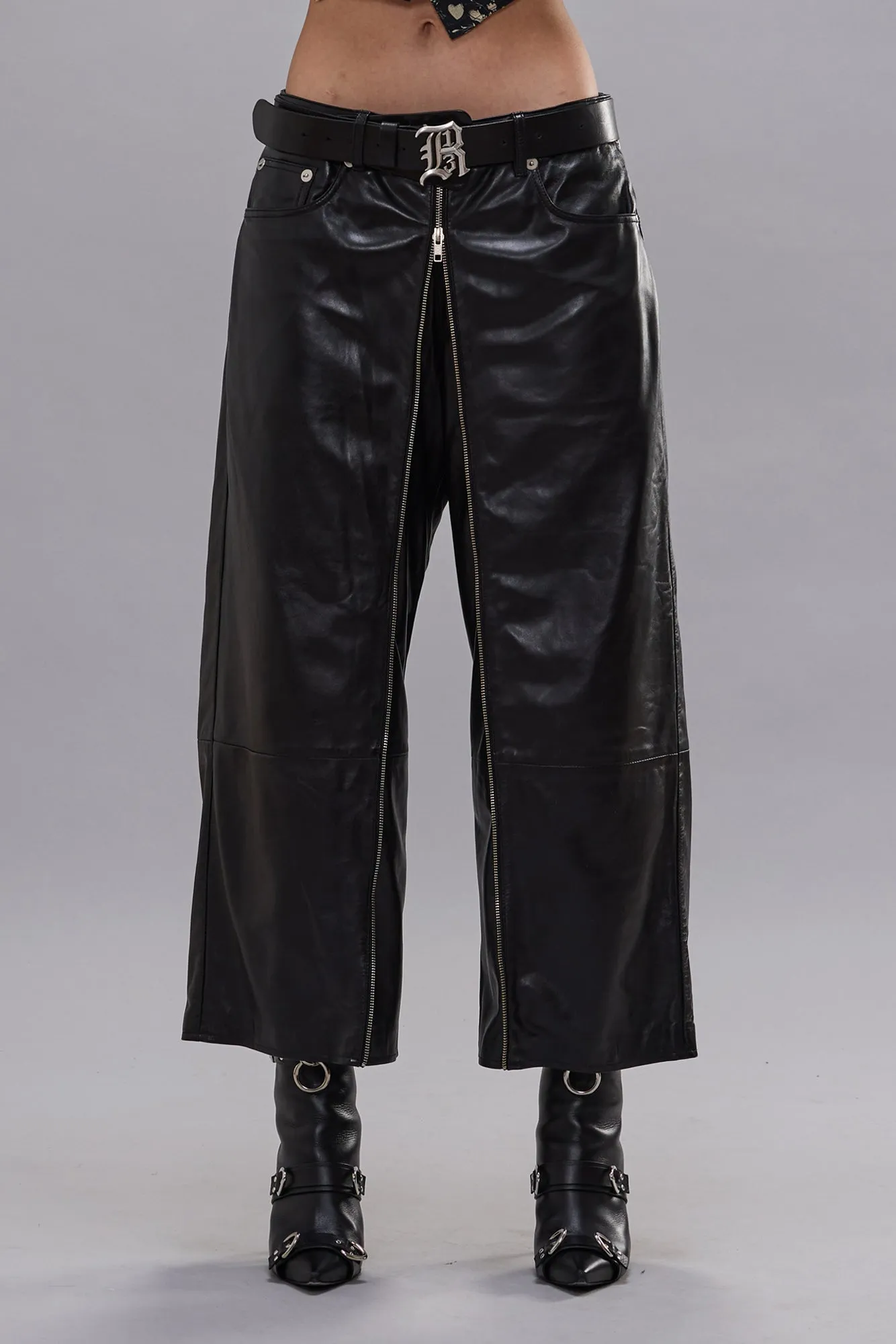 FRONT ZIP LEATHER PANT - BLACK sold by R13 product image thumbnail 5