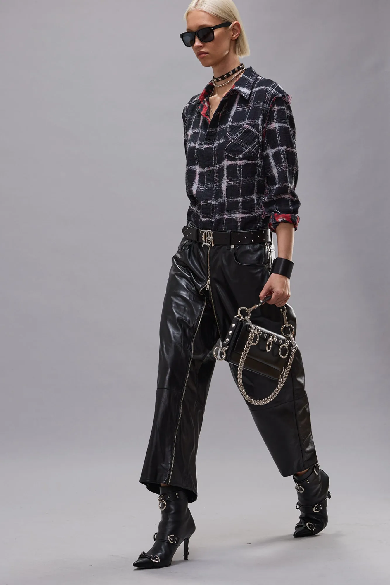 FRONT ZIP LEATHER PANT - BLACK sold by R13 product image thumbnail 3