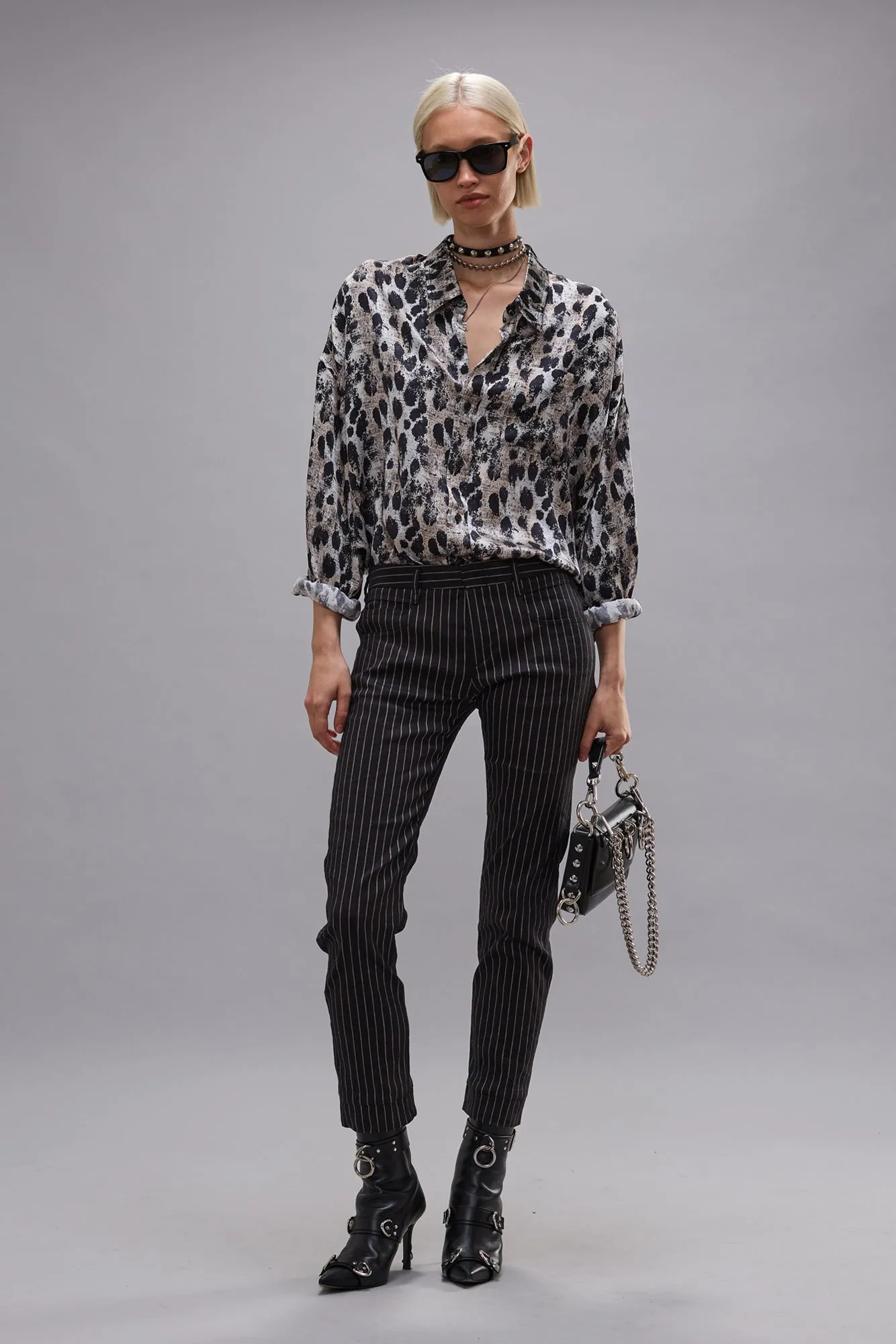 DROP NECK SHIRT - BLACK SILVER LEOPARD sold by R13 product image thumbnail 3