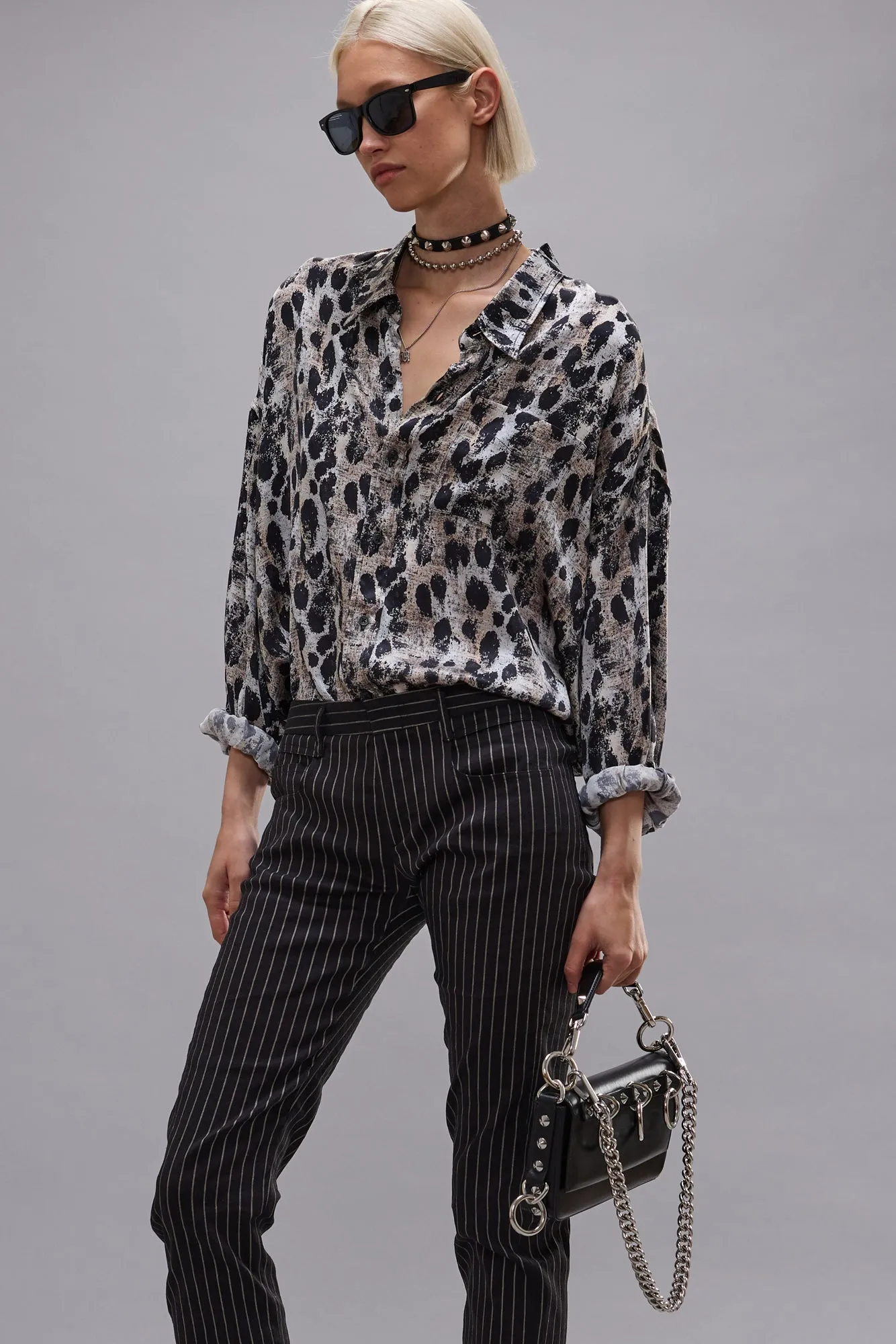 DROP NECK SHIRT - BLACK SILVER LEOPARD sold by R13 product image thumbnail 2