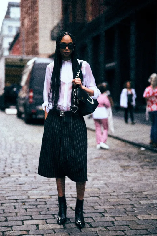 JUMBO TAILORED SHORT - BLACK WHITE PINSTRIPE sold by R13