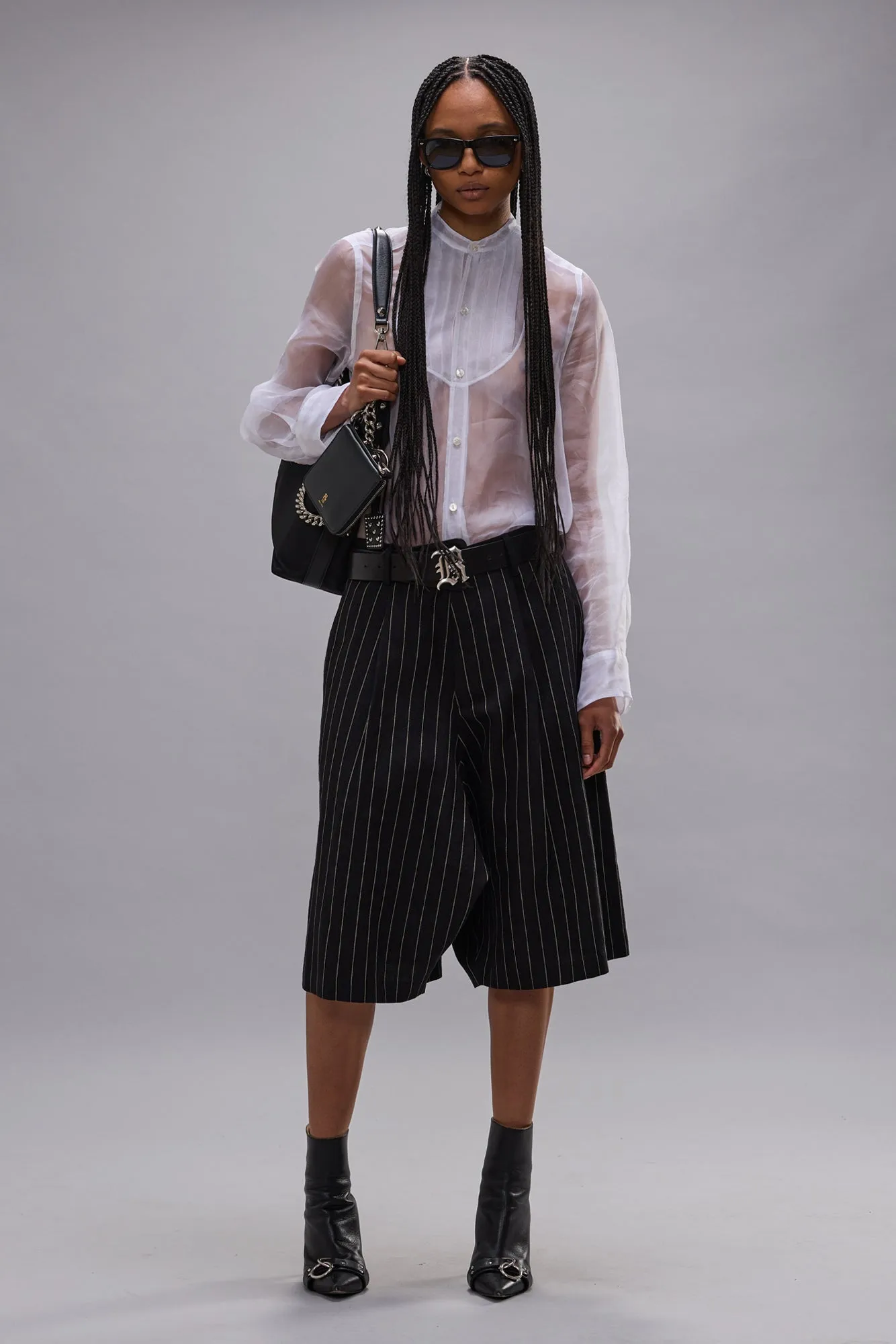 JUMBO TAILORED SHORT - BLACK WHITE PINSTRIPE sold by R13 product image thumbnail 3