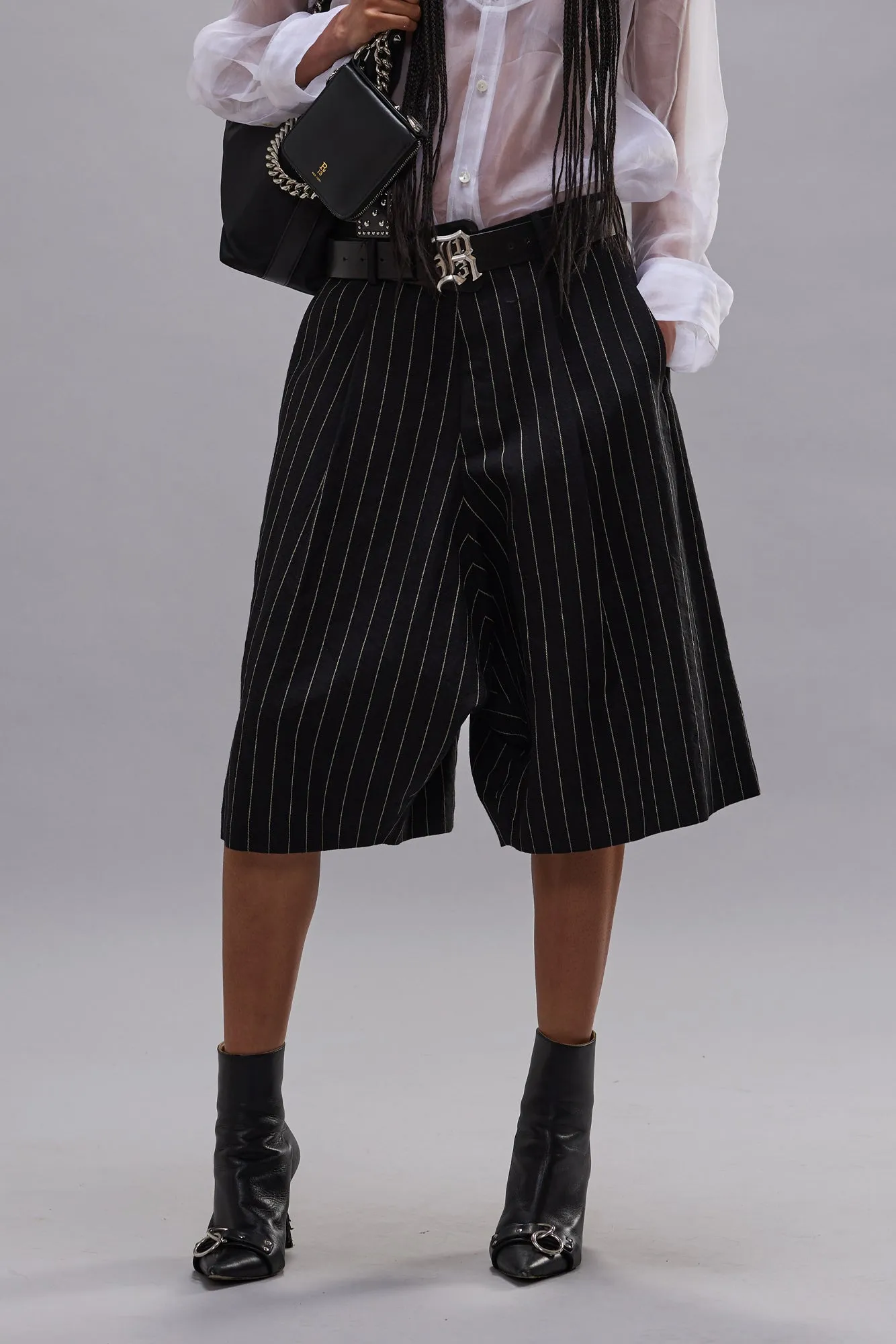 JUMBO TAILORED SHORT - BLACK WHITE PINSTRIPE sold by R13 product image thumbnail 2