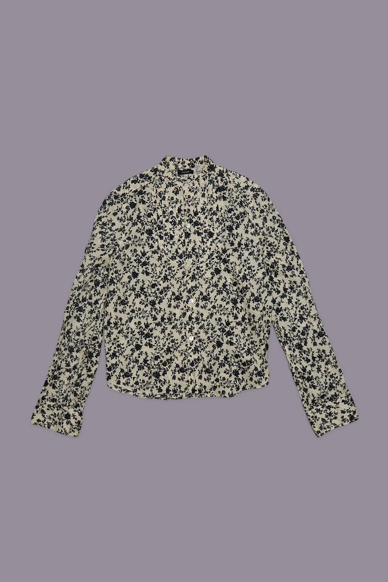 PLEATED TUXEDO FRONT SHIRT - BLACK FLORAL ON ECRU sold by R13 product image thumbnail 3