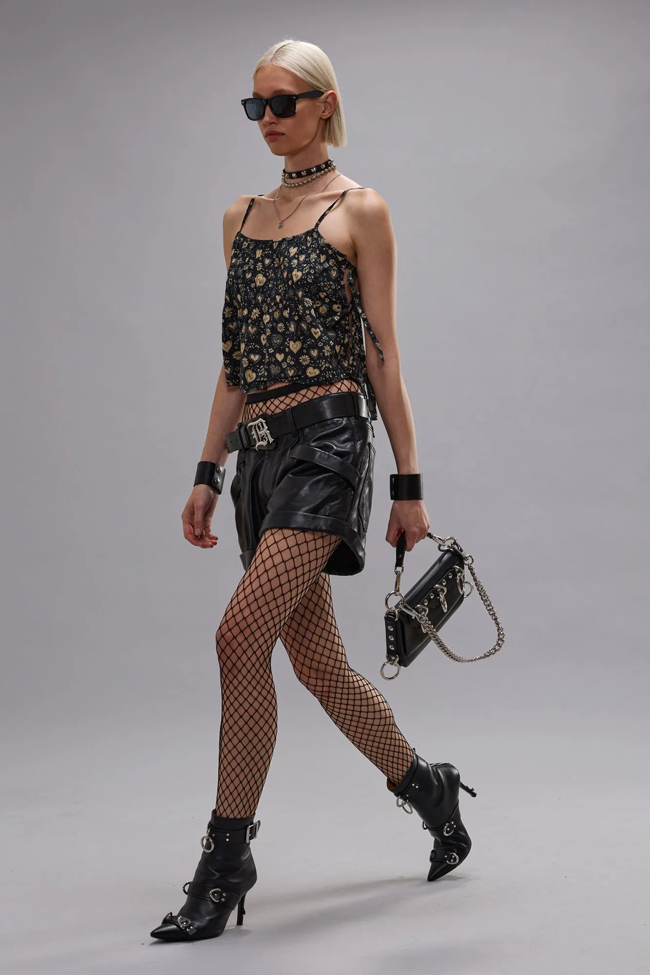 Square Neck Cami With Ties - Hearts On Black sold by R13