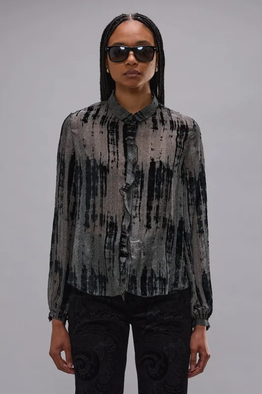 RUFFLE BLOUSE - DISTRESSED BLACK sold by R13