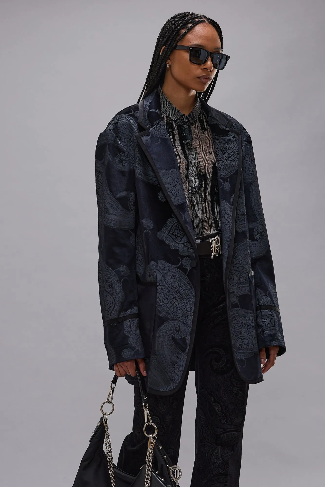 OVERSIZED PUNK ROWING BLAZER - BLACK GREY PAISLEY sold by R13 product image thumbnail 3