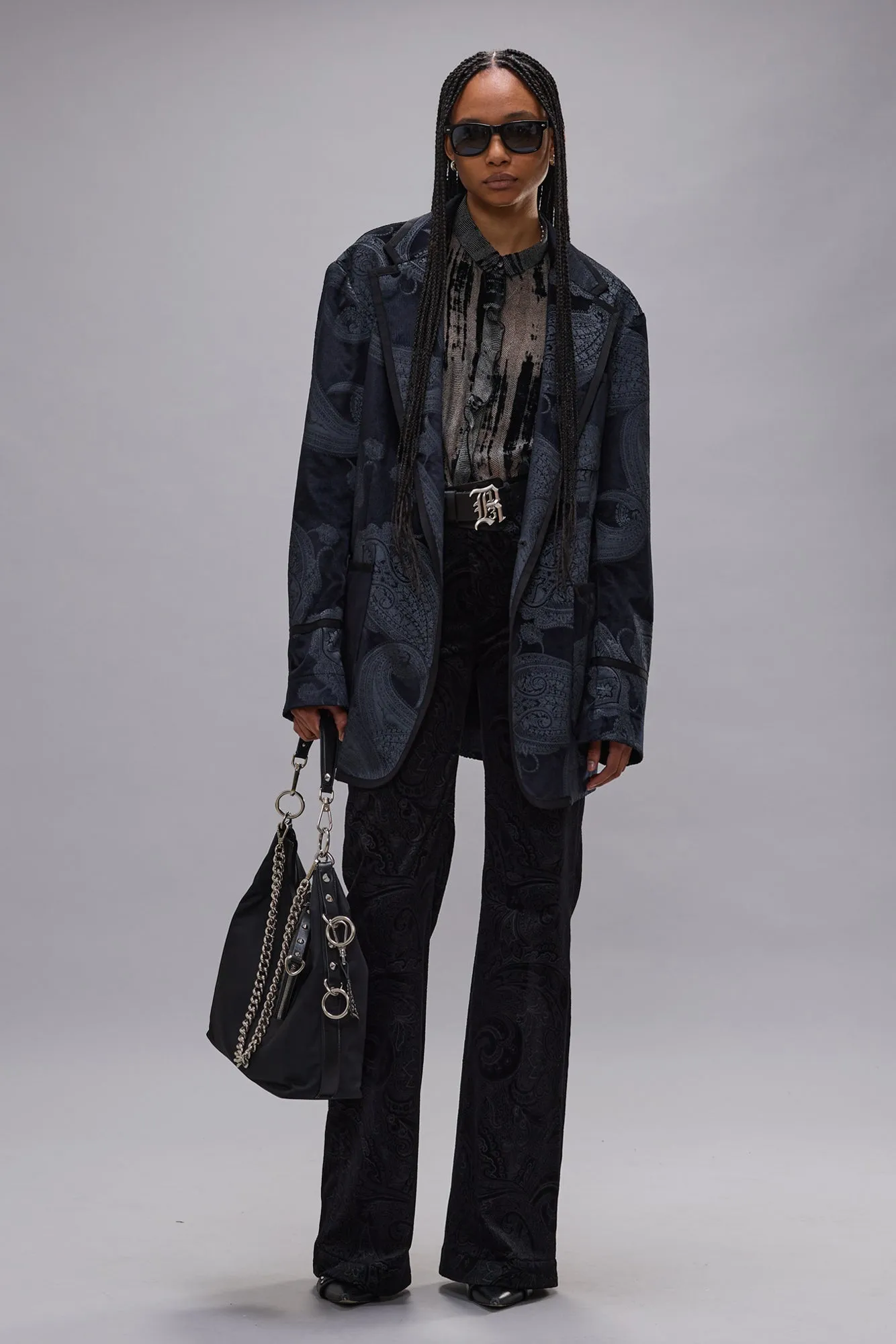 OVERSIZED PUNK ROWING BLAZER - BLACK GREY PAISLEY sold by R13 product image thumbnail 2