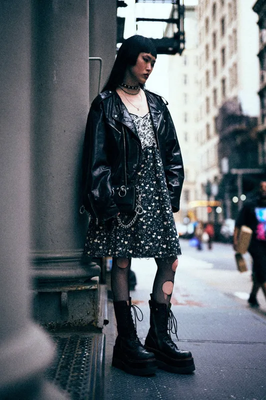 REVERSIBLE STRAPPY SLIP - BLACK FLORAL MINI HEARTS sold by R13