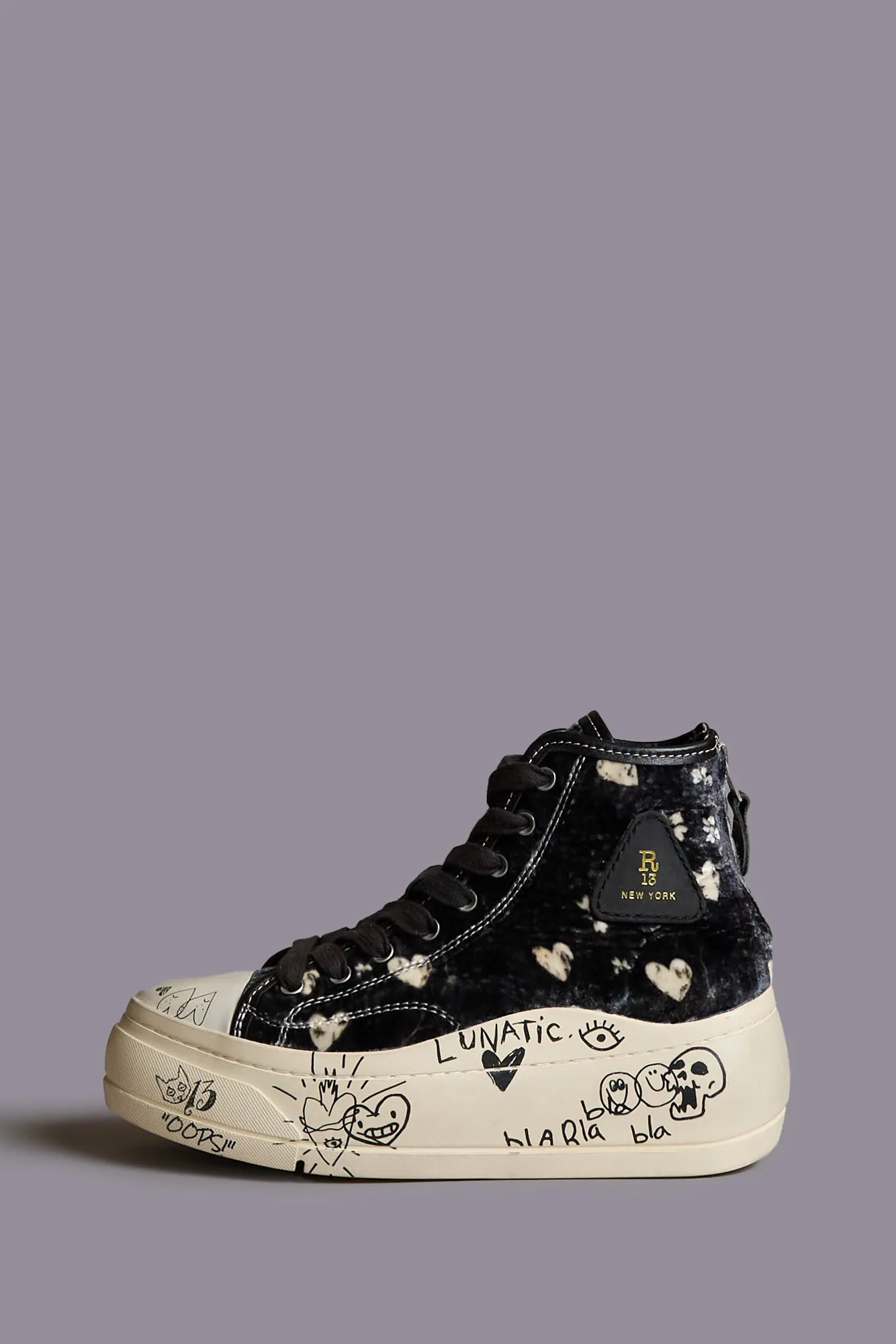 KURT HIGH TOP SNEAKER - HEARTS ON BLACK GRAFFITI sold by R13