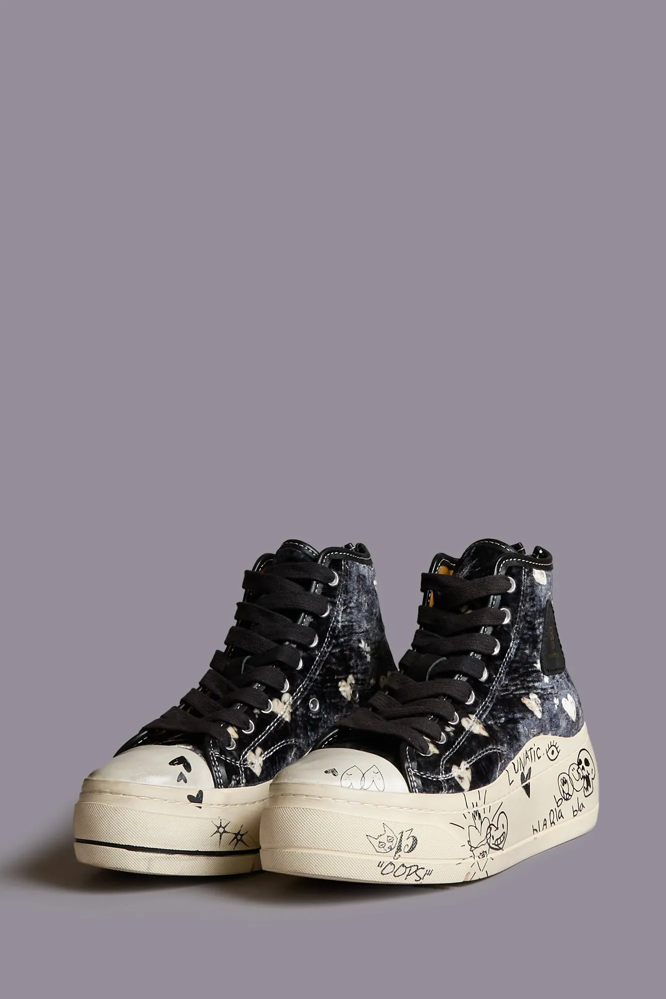 KURT HIGH TOP SNEAKER - HEARTS ON BLACK GRAFFITI sold by R13 product image thumbnail 2