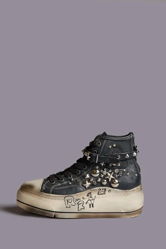 KURT HIGH TOP SNEAKER - BLACK STUDS WITH GRAFFITI sold by R13