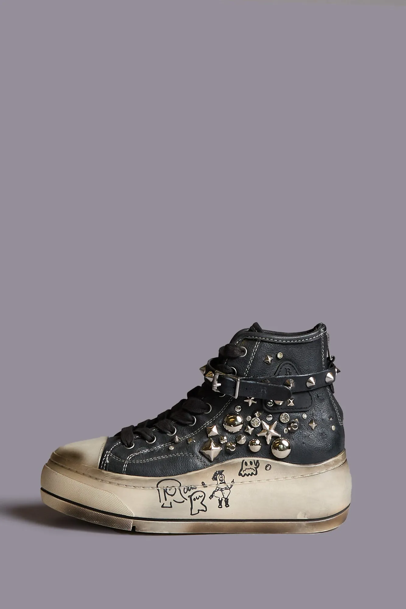 KURT HIGH TOP SNEAKER - BLACK STUDS WITH GRAFFITI sold by R13