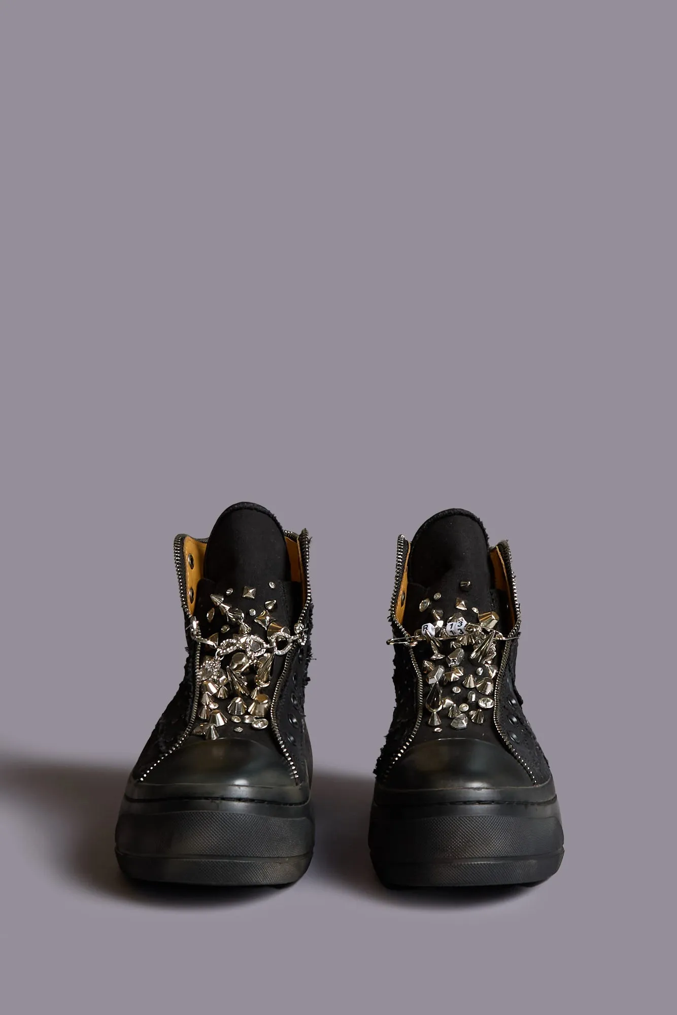 LACE FREE KURT HIGH TOP - BLACK CANVAS W FRAYED AND STUDS sold by R13 product image thumbnail 2