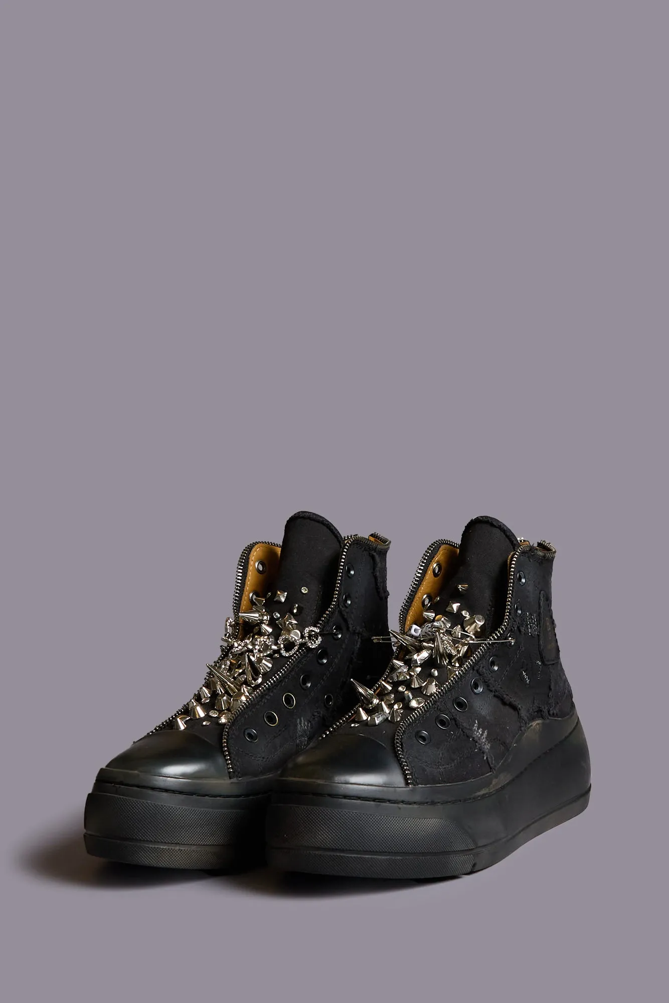 LACE FREE KURT HIGH TOP - BLACK CANVAS W FRAYED AND STUDS sold by R13 product image thumbnail 4