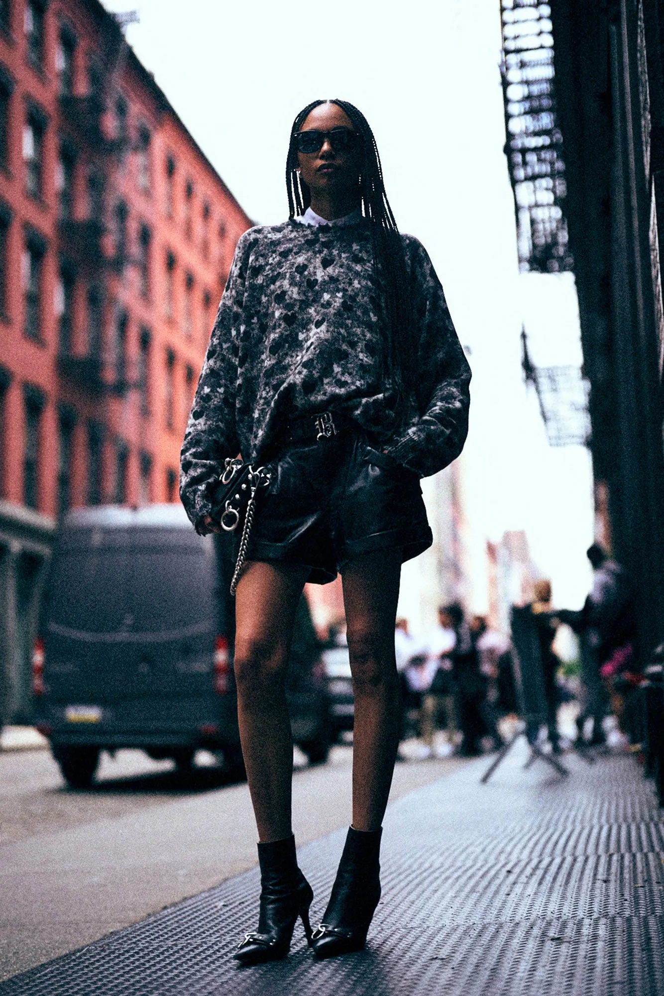 PRINTED BOYFRIEND SWEATER - HEATHER GREY HEARTS sold by R13