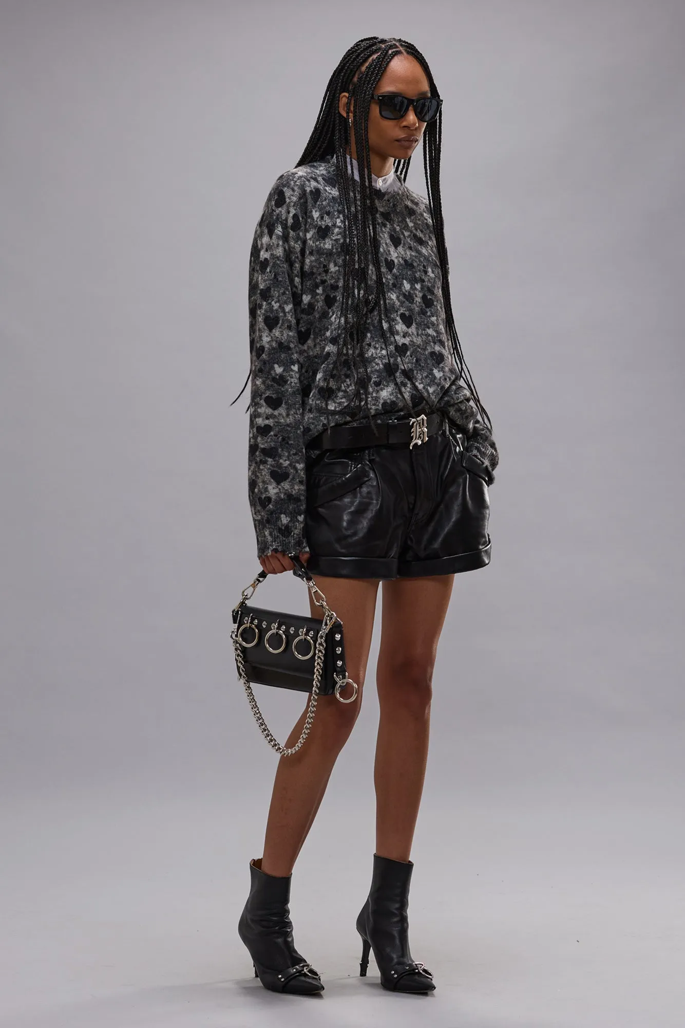 PRINTED BOYFRIEND SWEATER - HEATHER GREY HEARTS sold by R13 product image thumbnail 2