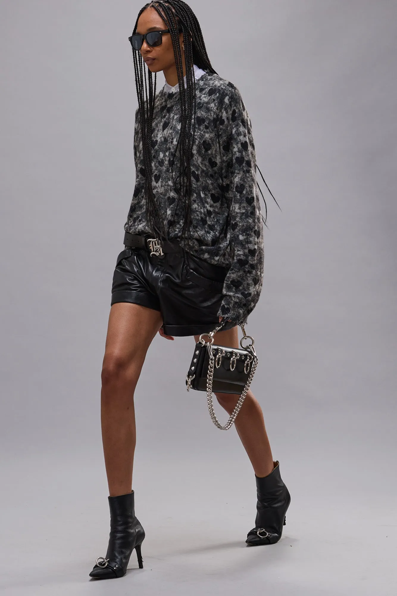 PRINTED BOYFRIEND SWEATER - HEATHER GREY HEARTS sold by R13 product image thumbnail 3