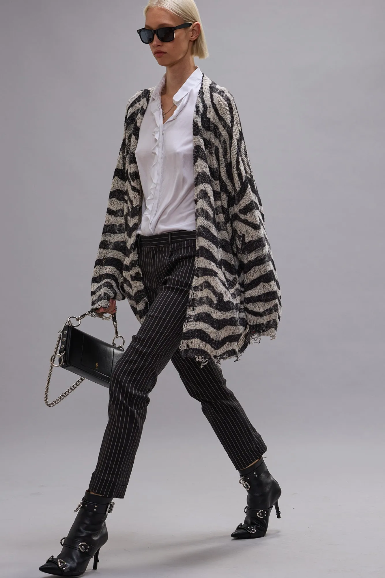 PRINTED OVERSIZED CARDIGAN - BLACK AND WHITE ZEBRA sold by R13 product image thumbnail 3