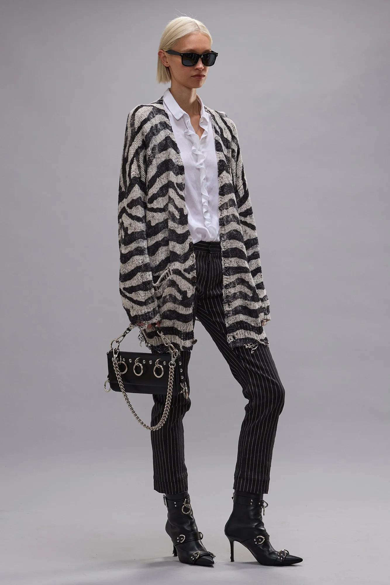 PRINTED OVERSIZED CARDIGAN - BLACK AND WHITE ZEBRA sold by R13 product image thumbnail 2