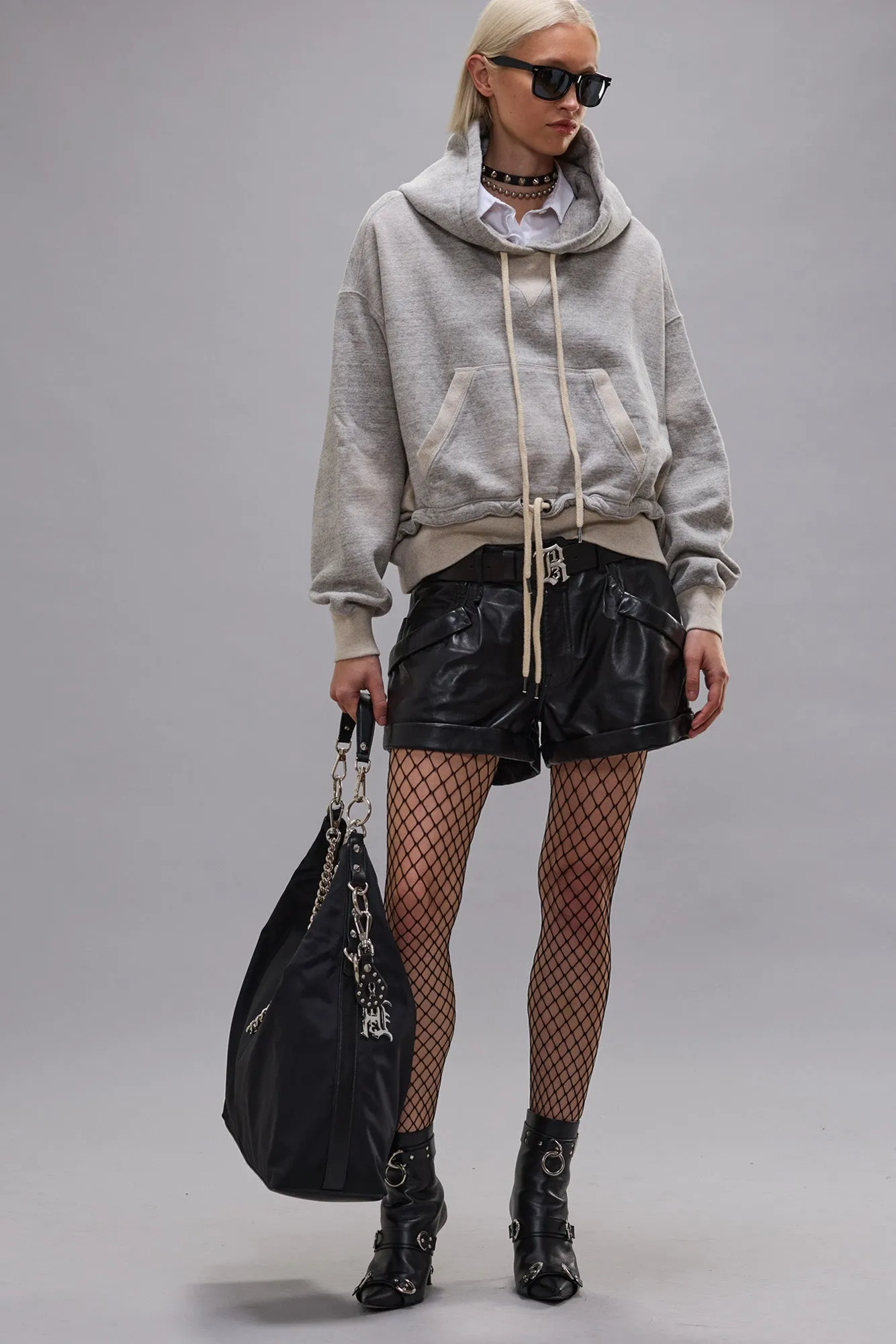 CINCHED HEM POPOVER HOODIE - HEATHER GREY W/ OATMEAL sold by R13 product image thumbnail 3