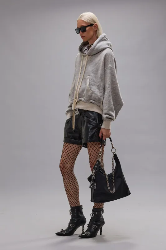 CINCHED HEM POPOVER HOODIE - HEATHER GREY W/ OATMEAL sold by R13