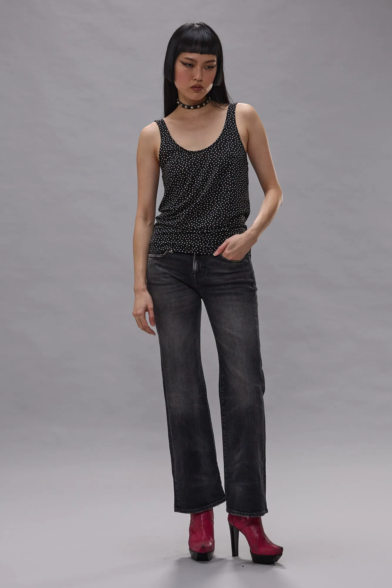 POLKADOT CAMI TEE - ECRU MINI POLKADOT ON BLACK sold by R13 product image thumbnail 2