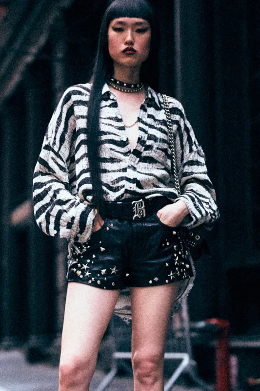 SHREDDED SEAM DROP NECK SHIRT - BLACK AND WHITE ZEBRA sold by R13