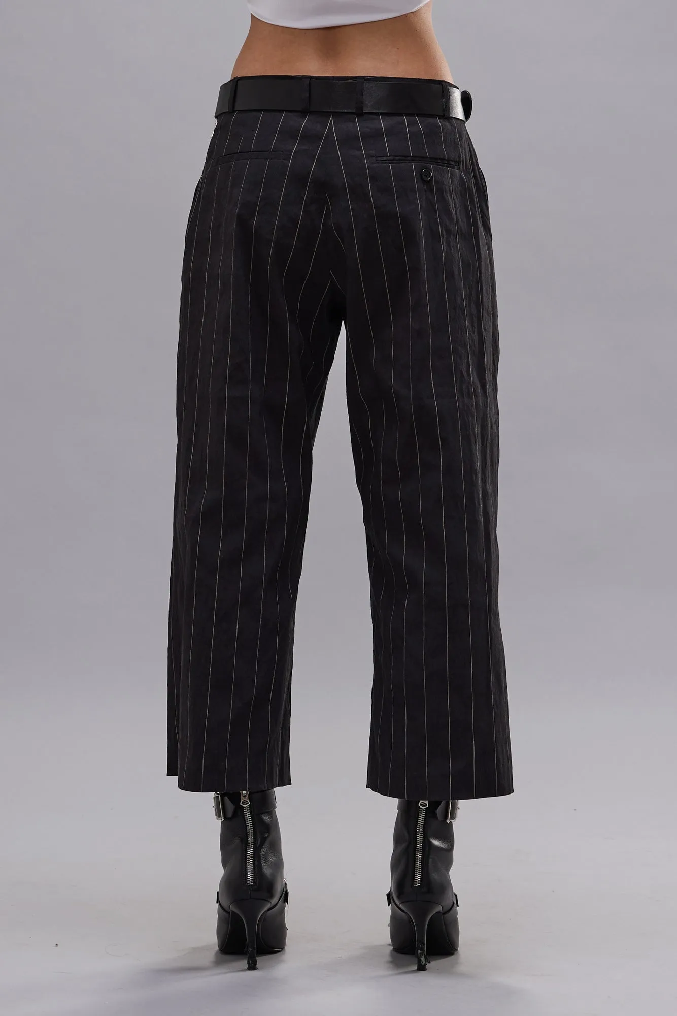 FRONT ZIP TROUSER - BLACK SILVER WIDE PINSTRIPE sold by R13 product image thumbnail 5