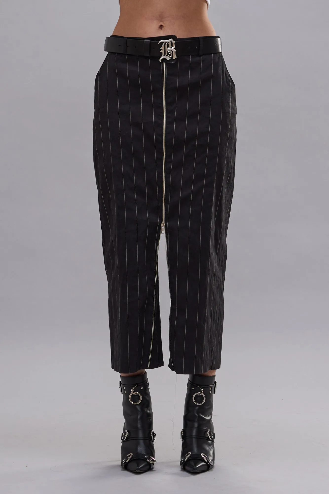 FRONT ZIP TROUSER - BLACK SILVER WIDE PINSTRIPE sold by R13 product image thumbnail 3