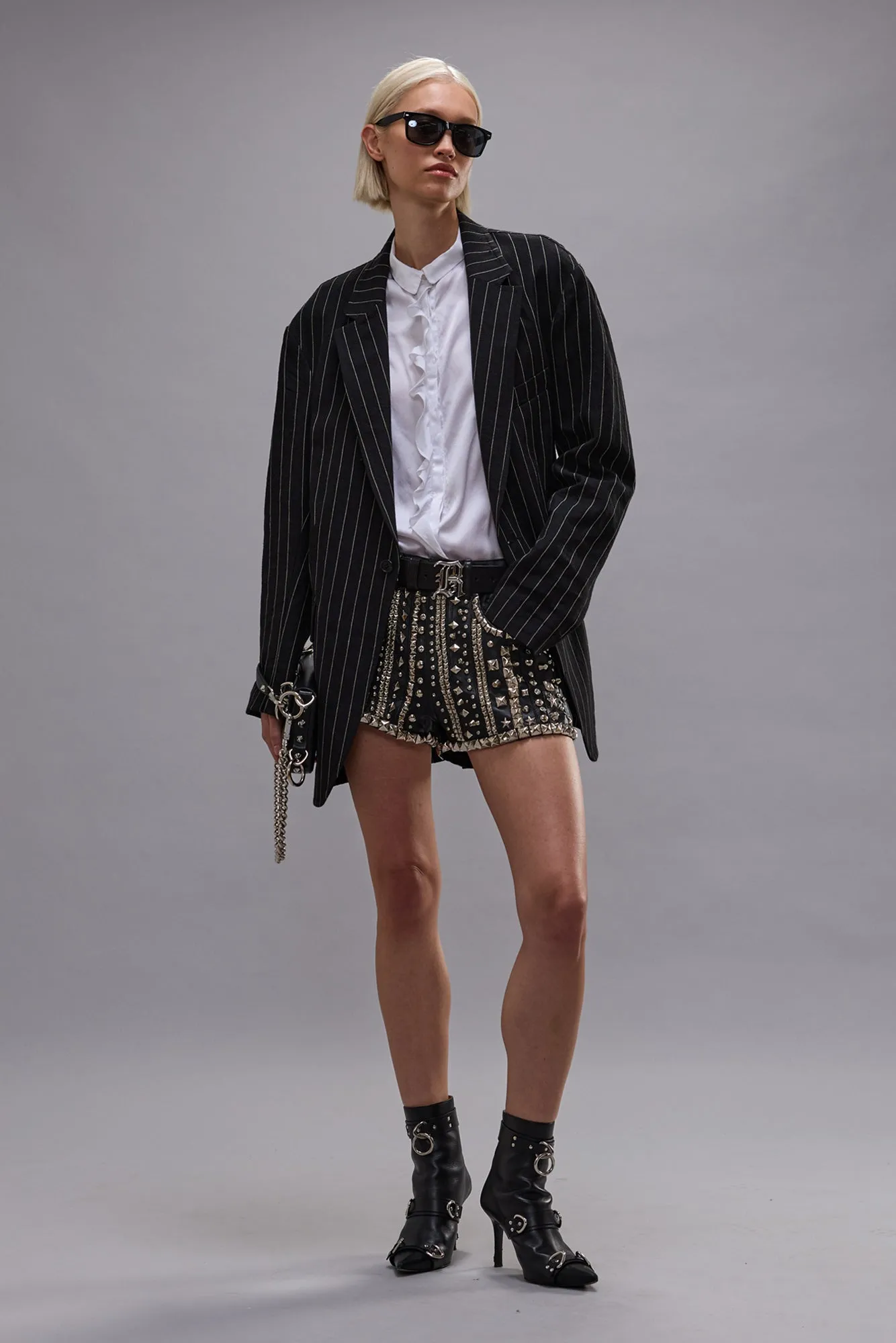OVERSIZED RAGGED BLAZER - BLACK WHITE PINSTRIPE sold by R13 product image thumbnail 2