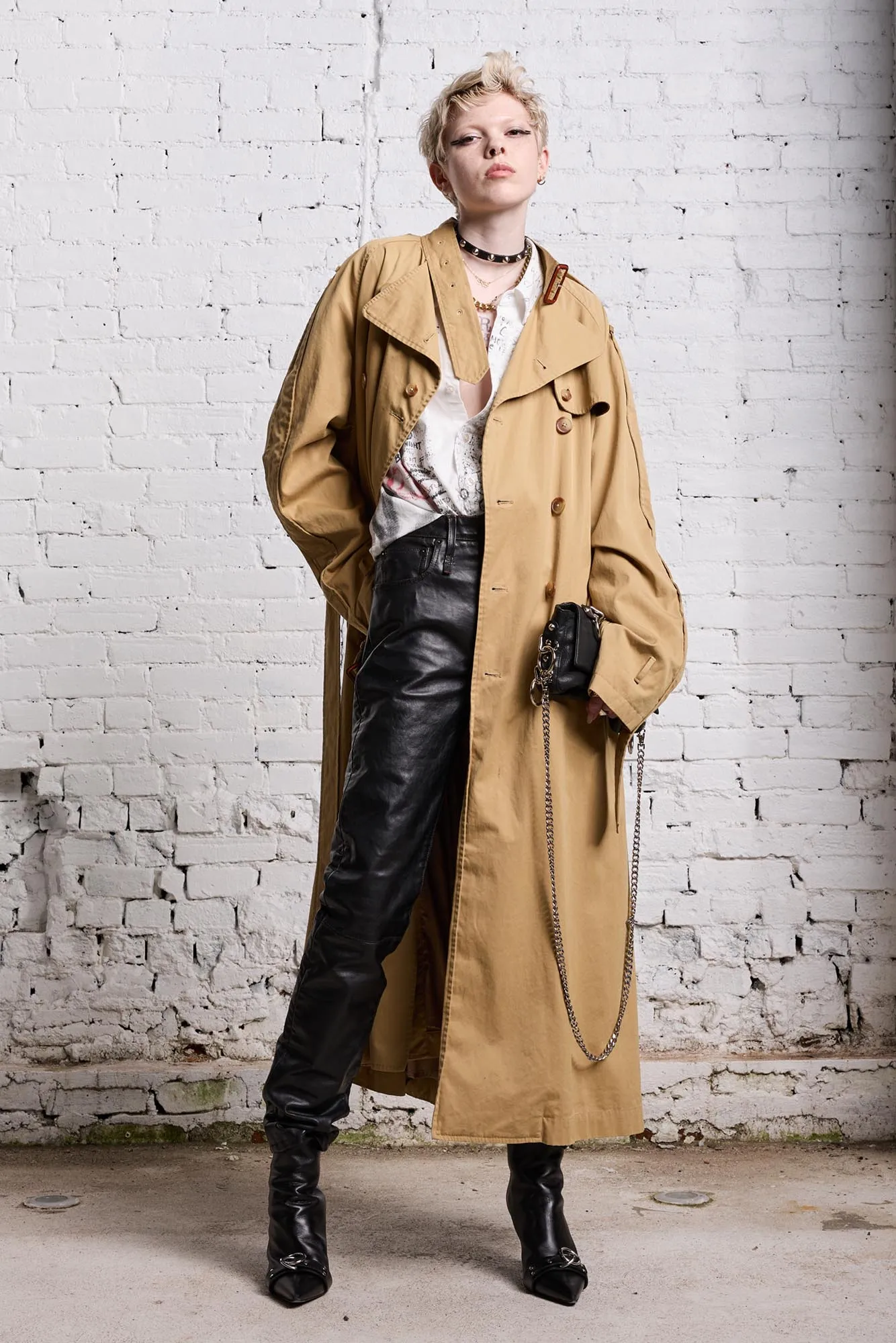 OVERSIZED DECONSTRUCTED TRENCH COAT - KHAKI sold by R13