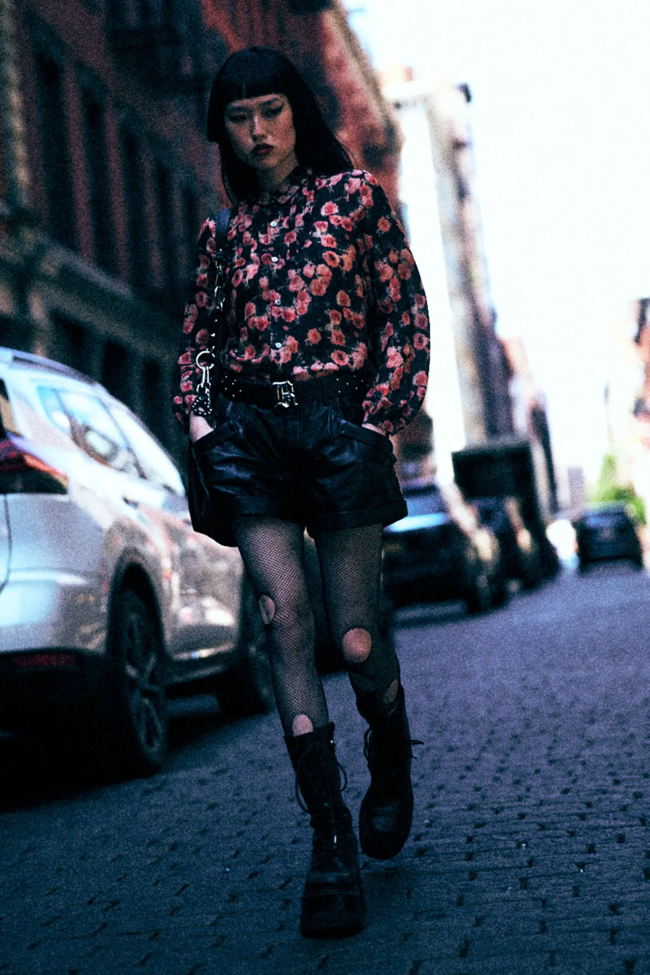 Shrunken Blouse With Pleated Tuxedo Front - Roses On Black sold by R13 product image thumbnail 2