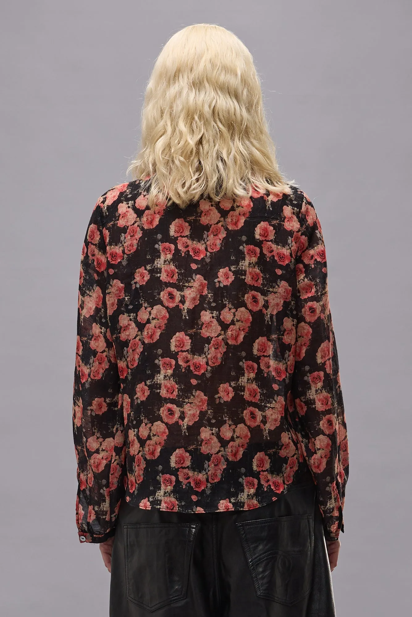 Shrunken Blouse With Pleated Tuxedo Front - Roses On Black sold by R13 product image thumbnail 5
