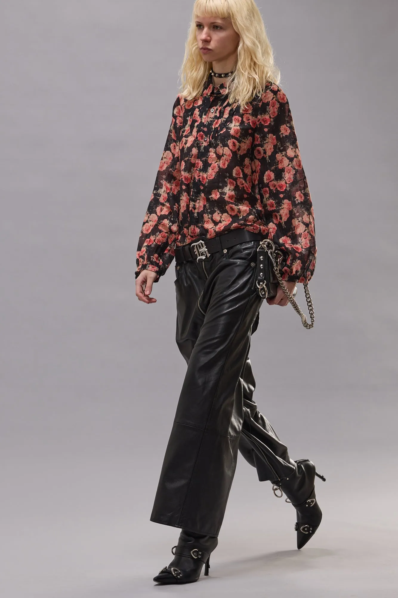 Shrunken Blouse With Pleated Tuxedo Front - Roses On Black sold by R13 product image thumbnail 3