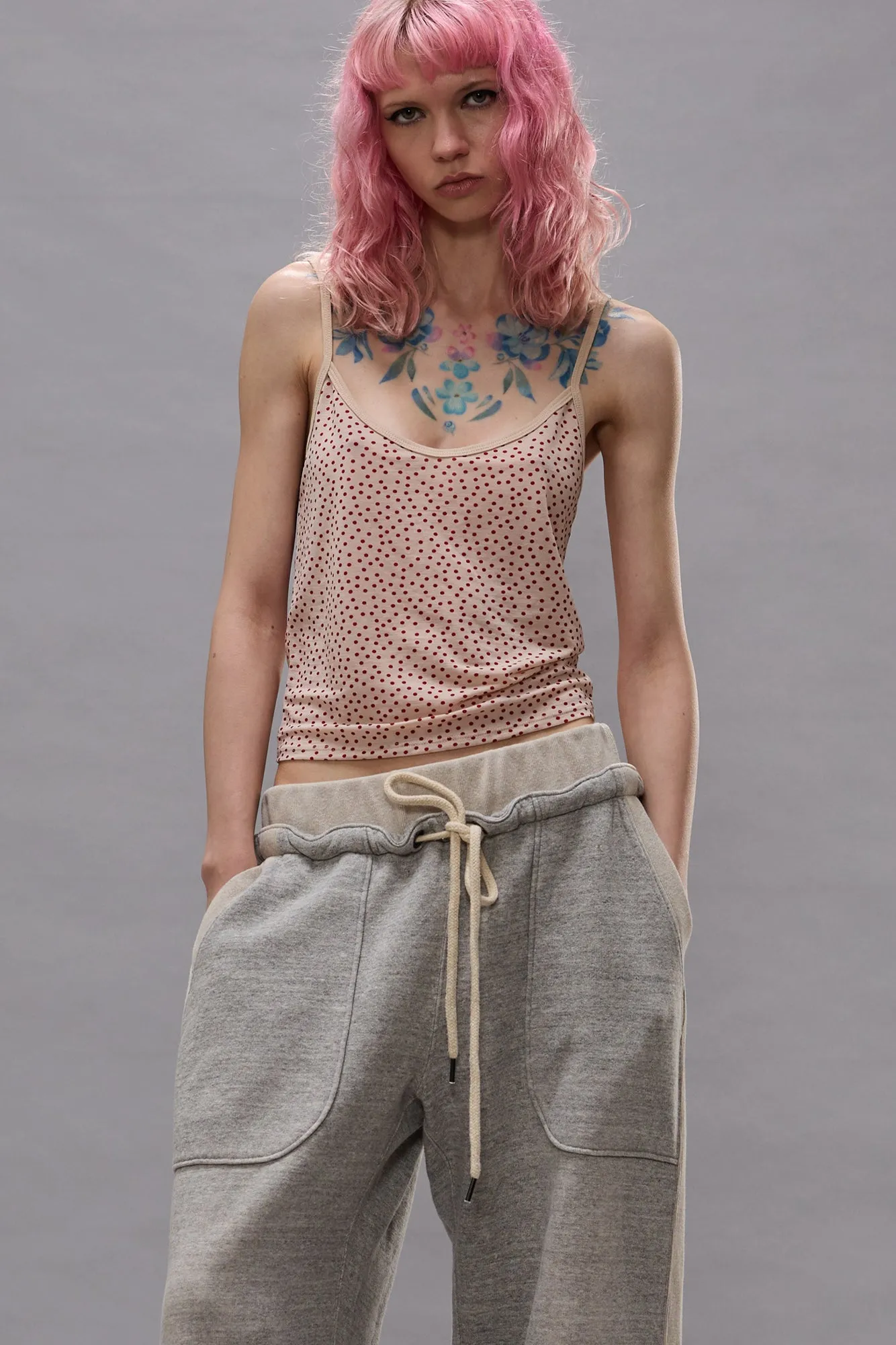 POLKADOT CAMI TEE - RED MINI POLKADOT ON TAN sold by R13