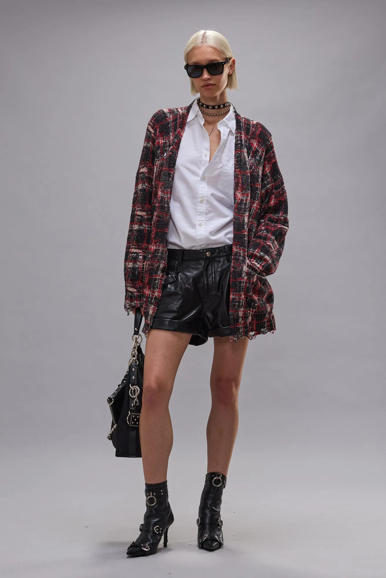 PRINTED OVERSIZED CARDIGAN - BLACK RED WHITE PLAID sold by R13 product image thumbnail 2