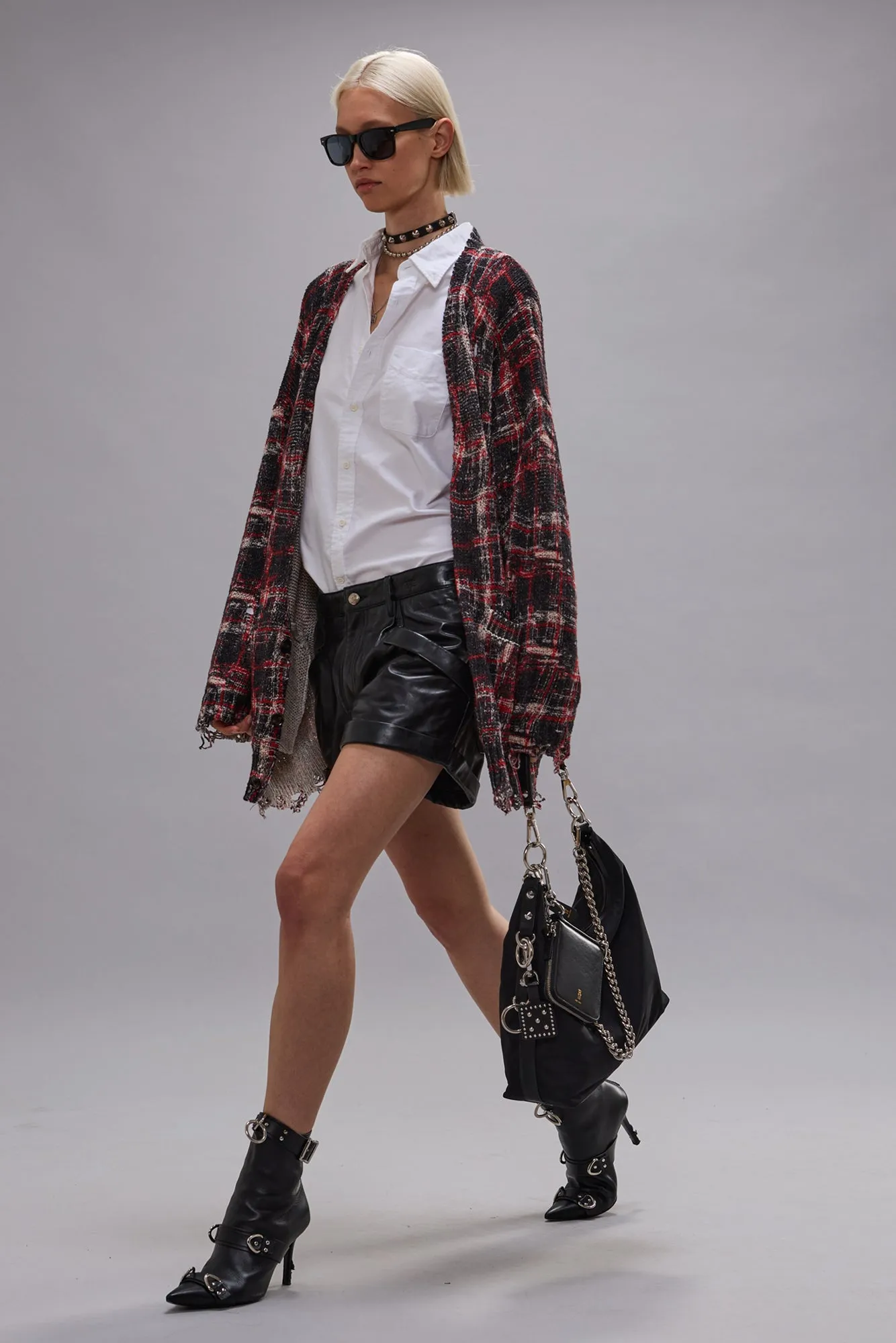PRINTED OVERSIZED CARDIGAN - BLACK RED WHITE PLAID sold by R13 product image thumbnail 3