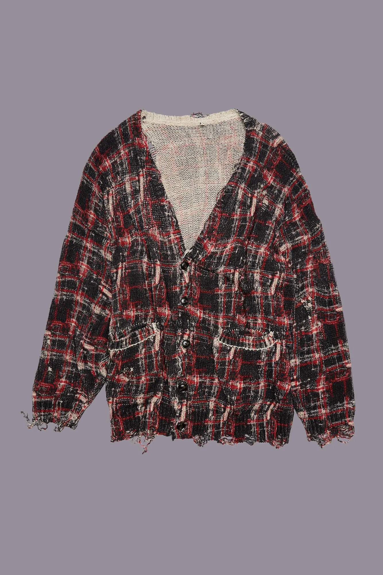 PRINTED OVERSIZED CARDIGAN - BLACK RED WHITE PLAID sold by R13 product image thumbnail 4
