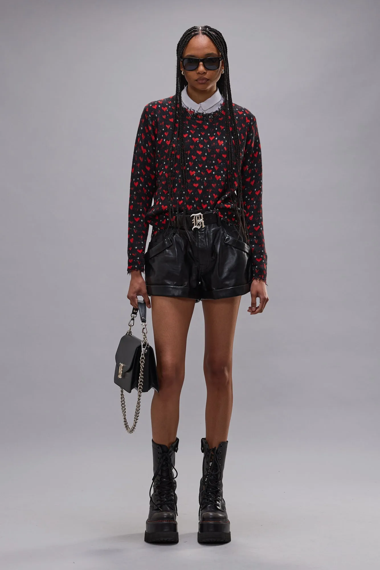 PRINTED RELAXED CREWNECK SWEATER - RED HEARTS ON BLACK sold by R13 product image thumbnail 3