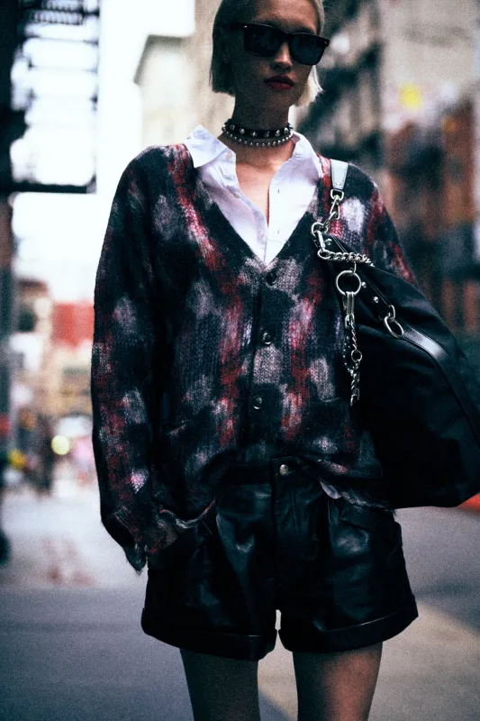 PRINTED BOYFRIEND CARDIGAN - RED BLACK WHITE sold by R13