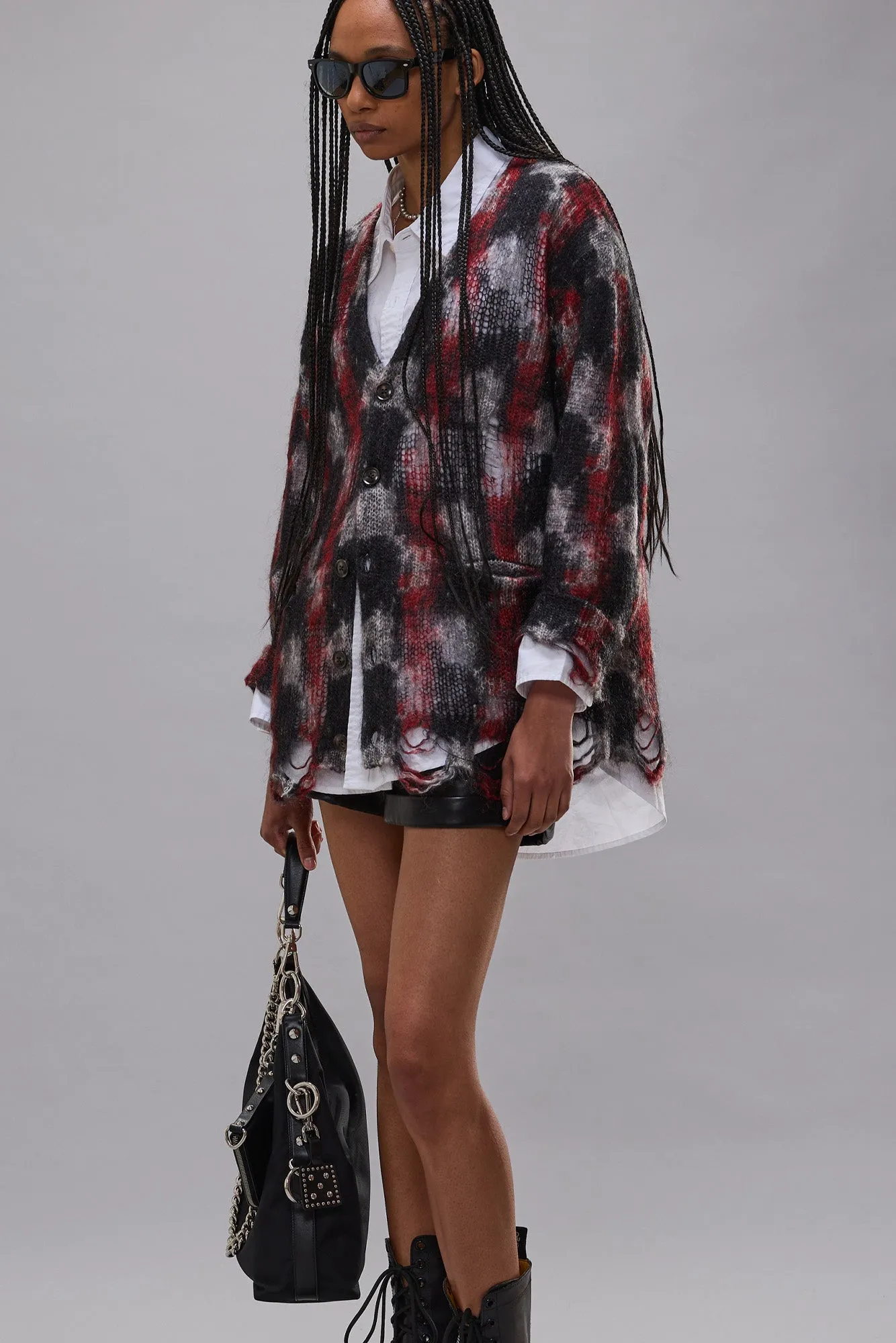 PRINTED BOYFRIEND CARDIGAN - RED BLACK WHITE sold by R13 product image thumbnail 3