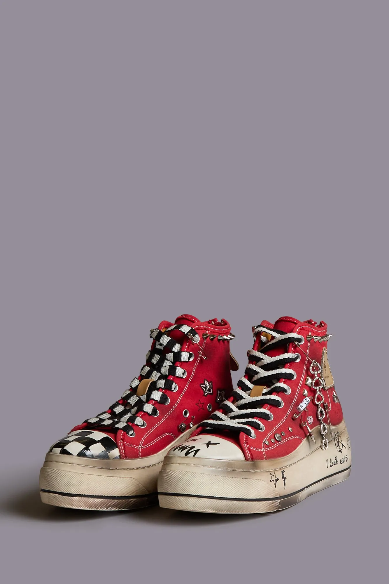 KURT HIGH TOP SNEAKER - RED STUDS WITH GRAFFITI sold by R13 product image thumbnail 2