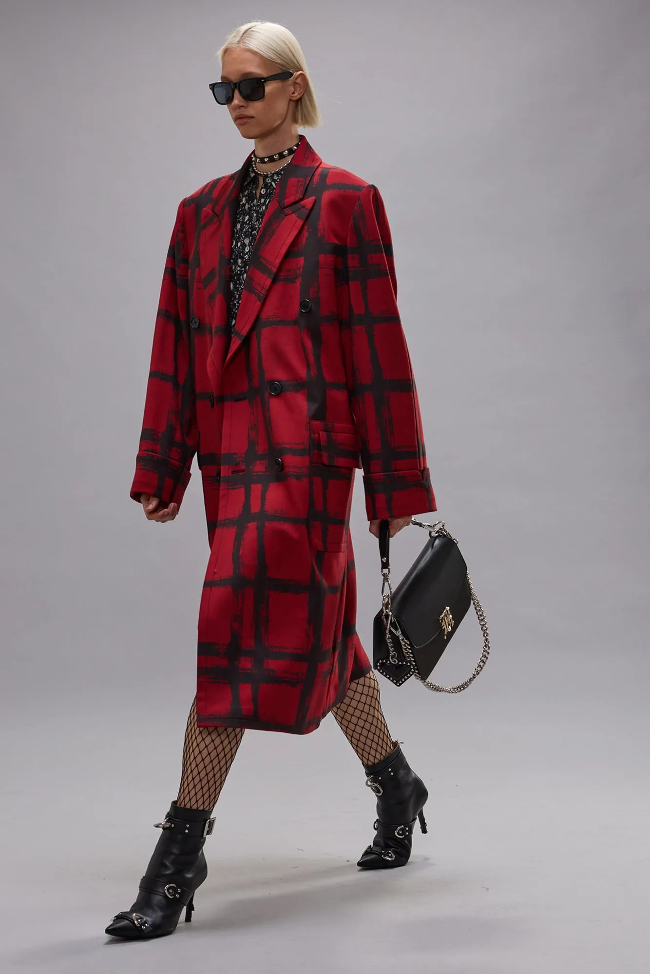 OVERSIZED DOUBLE-BREASTED COAT - RED BLACK PLAID sold by R13 product image thumbnail 3