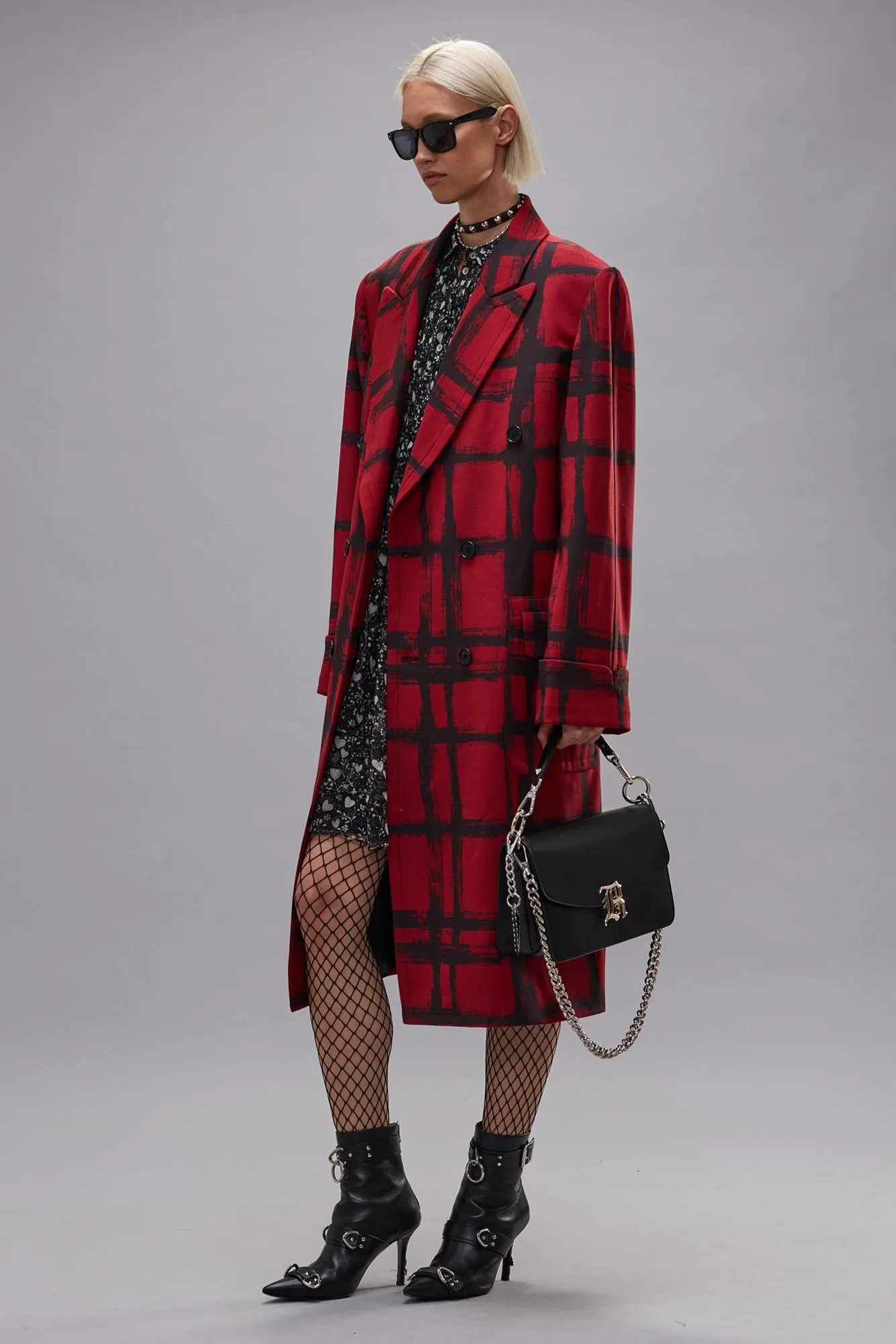 OVERSIZED DOUBLE-BREASTED COAT - RED BLACK PLAID sold by R13 product image thumbnail 2