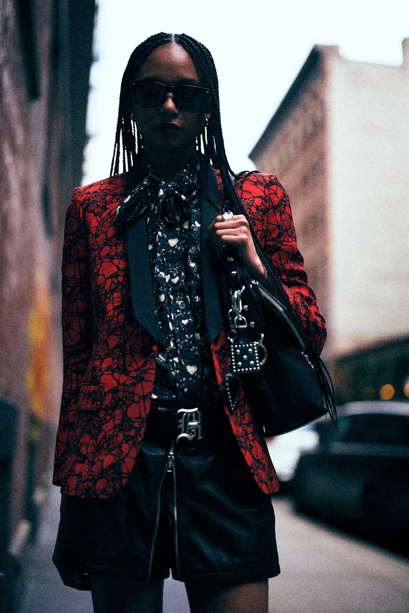 SHRUNKEN BLAZER - RED/BLACK LACE sold by R13