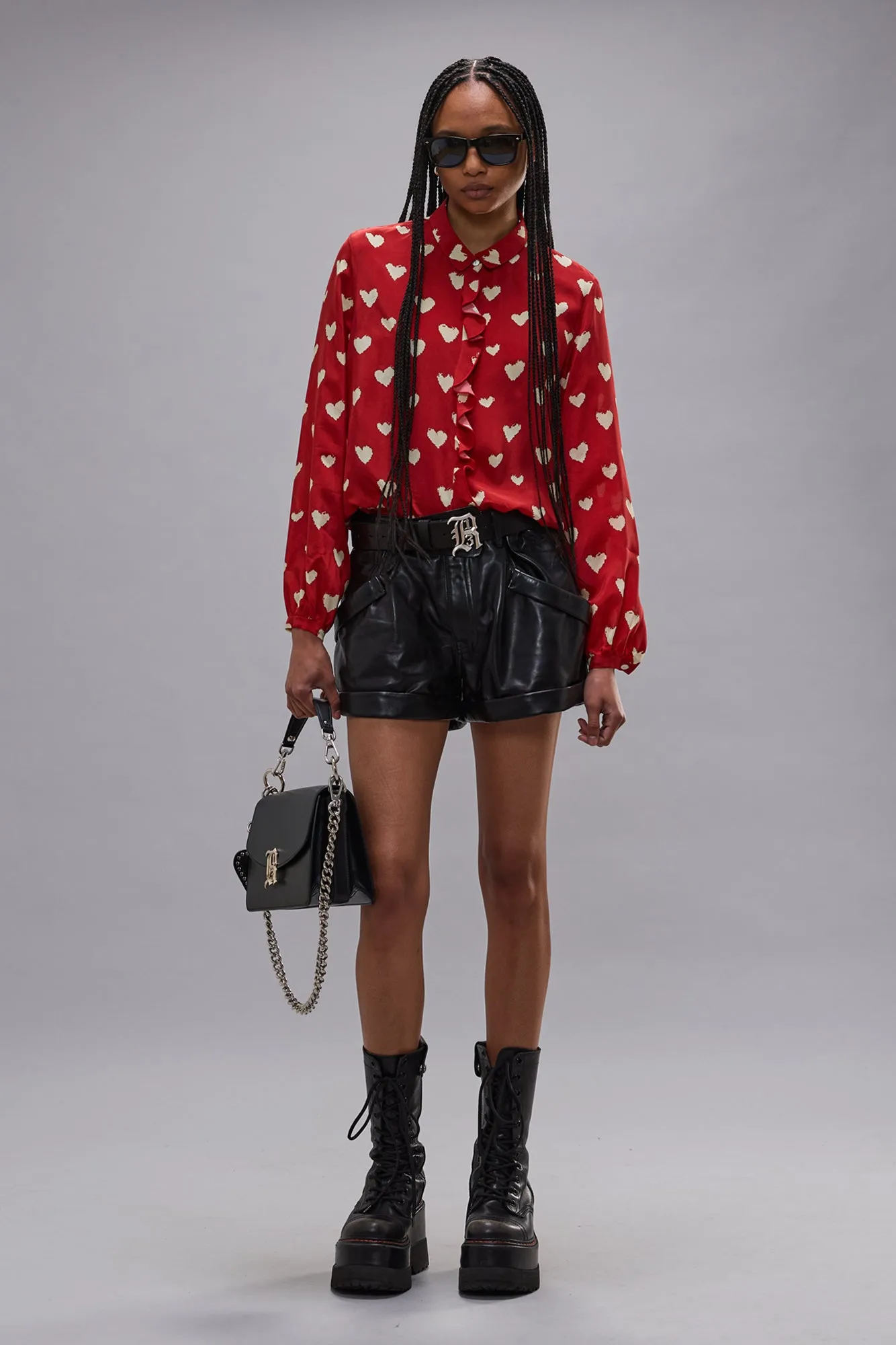 RUFFLE BLOUSE - CREAM HEARTS ON RED sold by R13 product image thumbnail 3