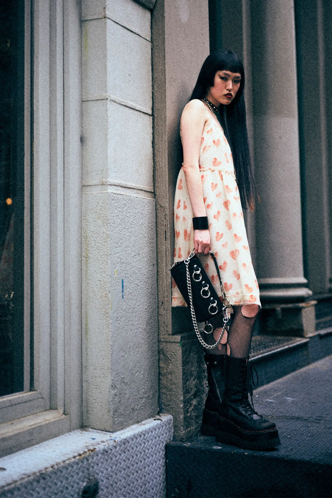 STRAPPY SLIP DRESS - RED HEARTS ON CREAM sold by R13 product image thumbnail 2