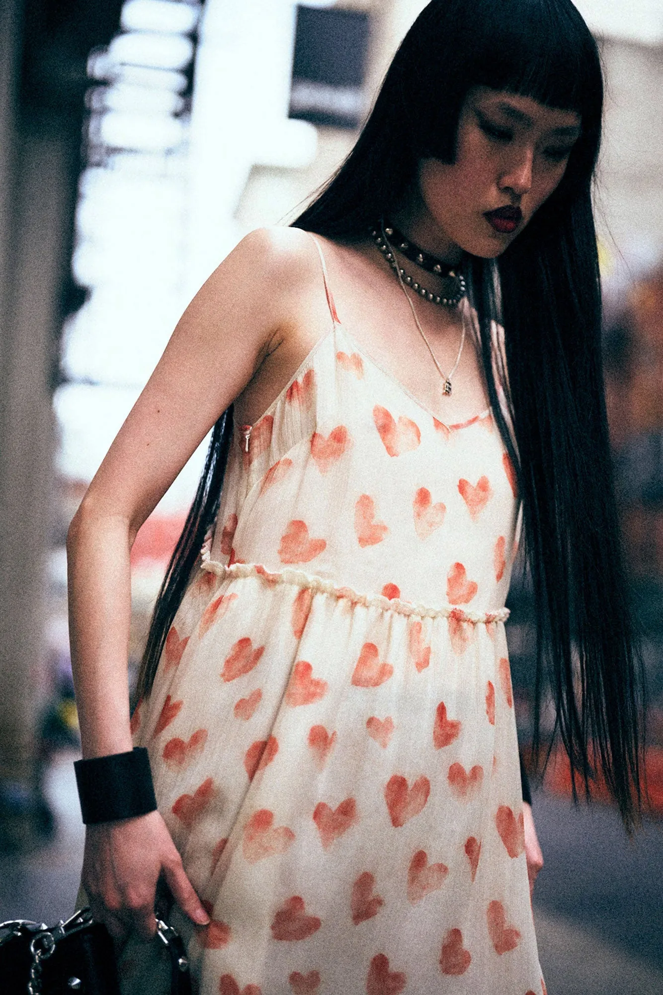 STRAPPY SLIP DRESS - RED HEARTS ON CREAM sold by R13