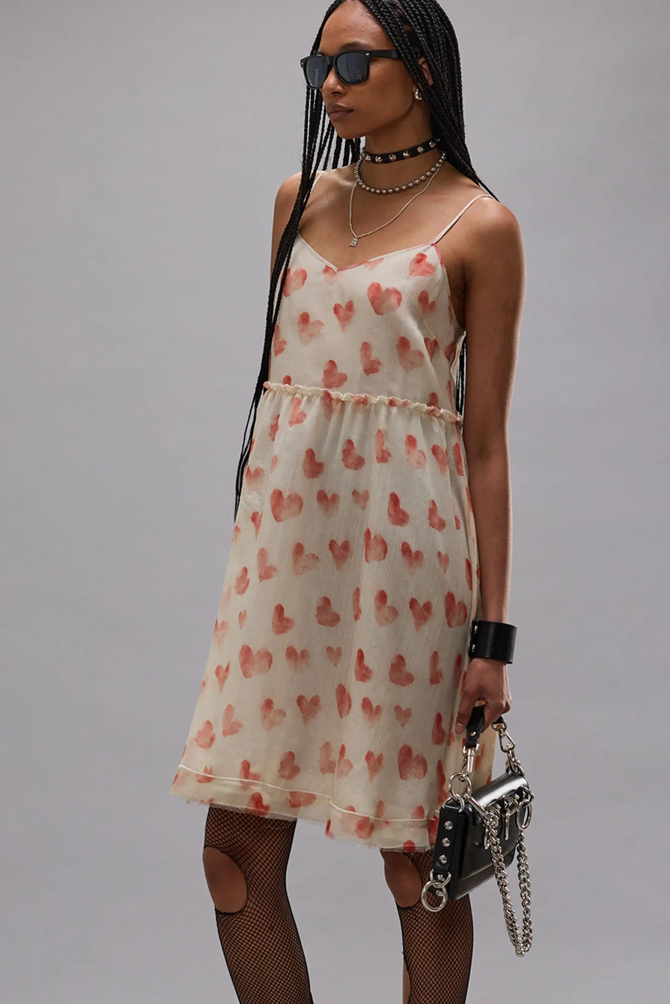 STRAPPY SLIP DRESS - RED HEARTS ON CREAM sold by R13 product image thumbnail 3